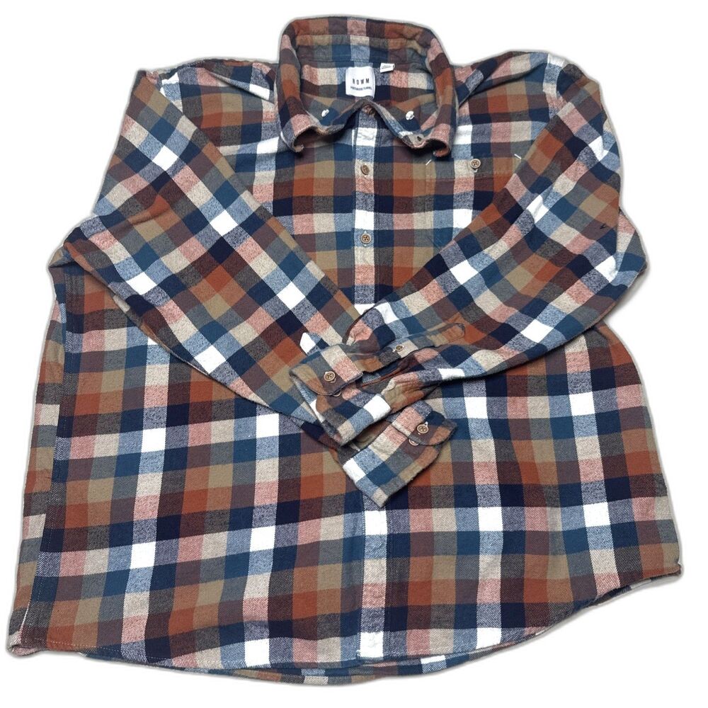 ROWM Men's Plaid Flannel Long Sleeve Button Down Shirt - Size XXL